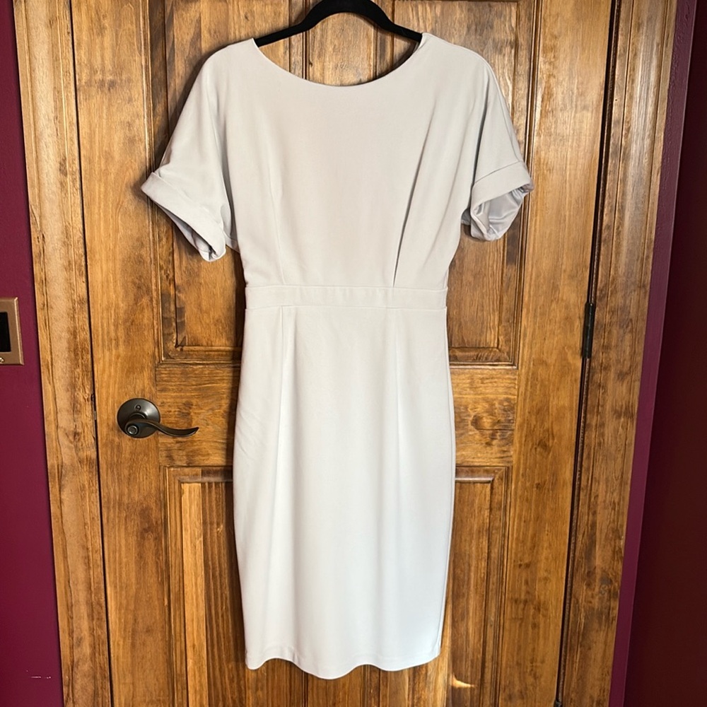 🏷️ ALEXA ADMOR Jacqueline Dolman-Sleeve Sheath Dress slate gray sexy midi S